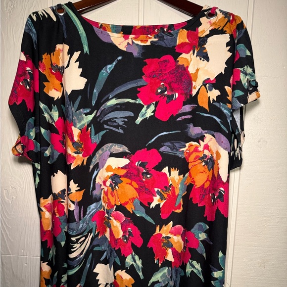 Ellen‎ Weaver Floral Open Shoulder Blouse Women’s Short Sleeve Top Size 1X - Picture 1 of 8